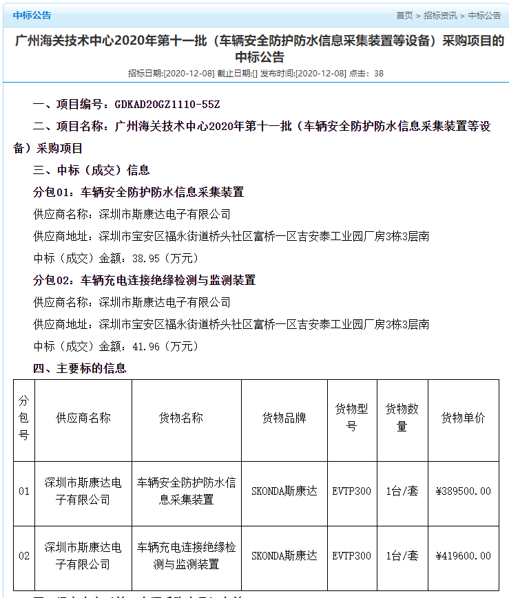 喜報(bào)|斯康達(dá)電子中標(biāo)“廣州海關(guān)技術(shù)中心 2020年第十一批（車輛安全防護(hù)防水信息采集裝置等設(shè)備）采購(gòu)項(xiàng)目”(圖2)